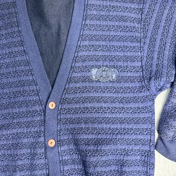 Vintage 80s/90s Koman Men’s Cardigan • Blue Textured Knit • Made in Korea • L - Picture 2 of 9
